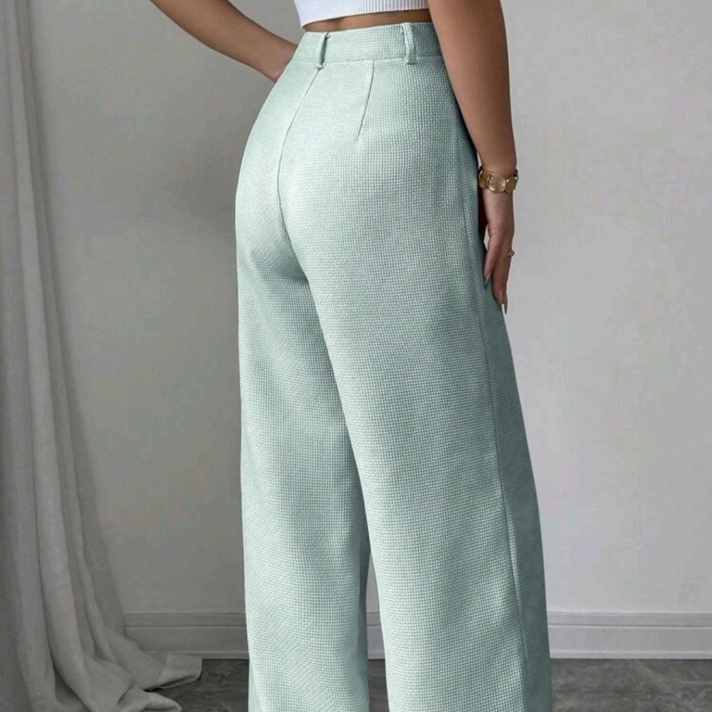 Women Pants Wide Leg Trousers Long High Waist Office Work Wear Size M Mint Green - Picture 3 of 5